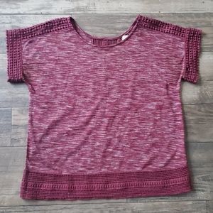 Wild Blue Marled Crochet Trim Short Sleeve Top